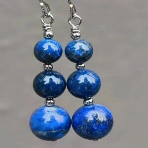 Beautiful Handcrafted Long Silver & Blue Beaded Electro-Plated Drop Earrings